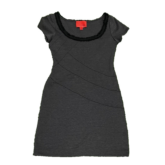 Z Spoke Zac Posen Mini Dress Bodycon Gray Jersey Stretch Fringe Witchy Goth SZ4 - Picture 5 of 10